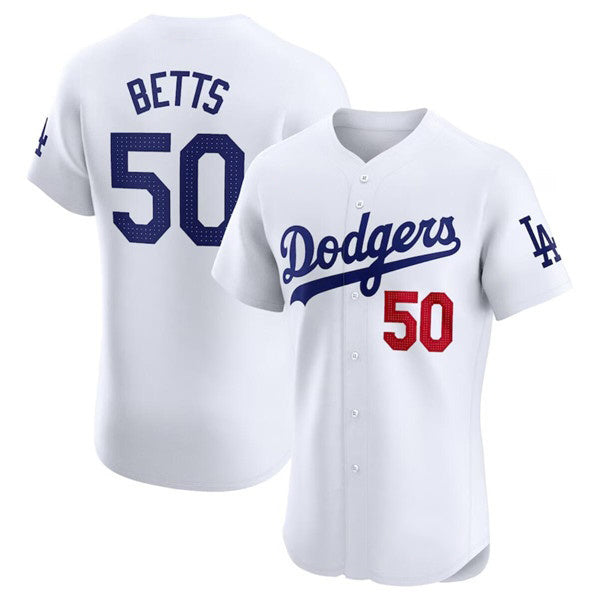 Los Angeles Dodgers #50 Mookie Betts White MIKSHPS Home Elite Stitched Jersey