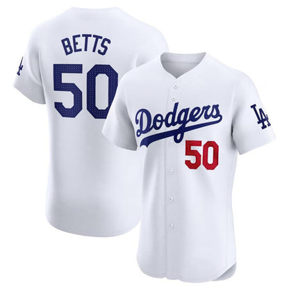 Los Angeles Dodgers #50 Mookie Betts White MIKSHPS Home Elite Stitched Jersey