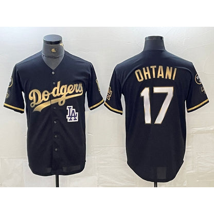 Los Angeles Dodgers #17 Shohei Ohtani Black Gold MIKSHPS Stitched Cool Base Jersey 2