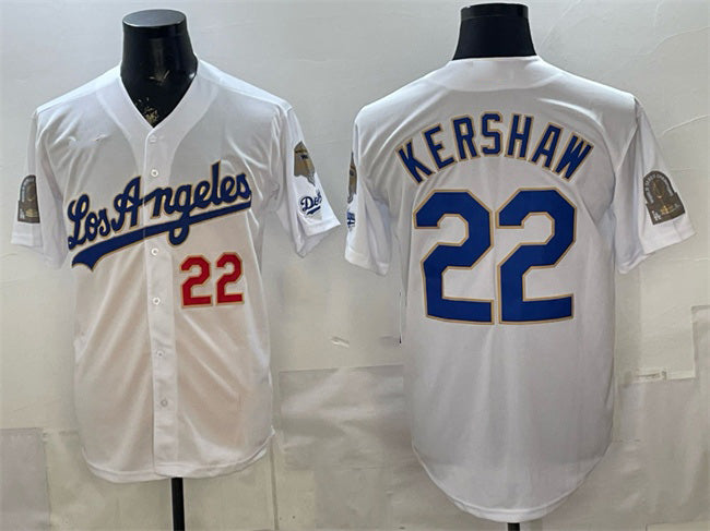 Los Angeles Dodgers #22 Clayton Kershaw White MIKSHPS 2026 Gold Collection 9x & B2B Champs Patch Stitched Jersey