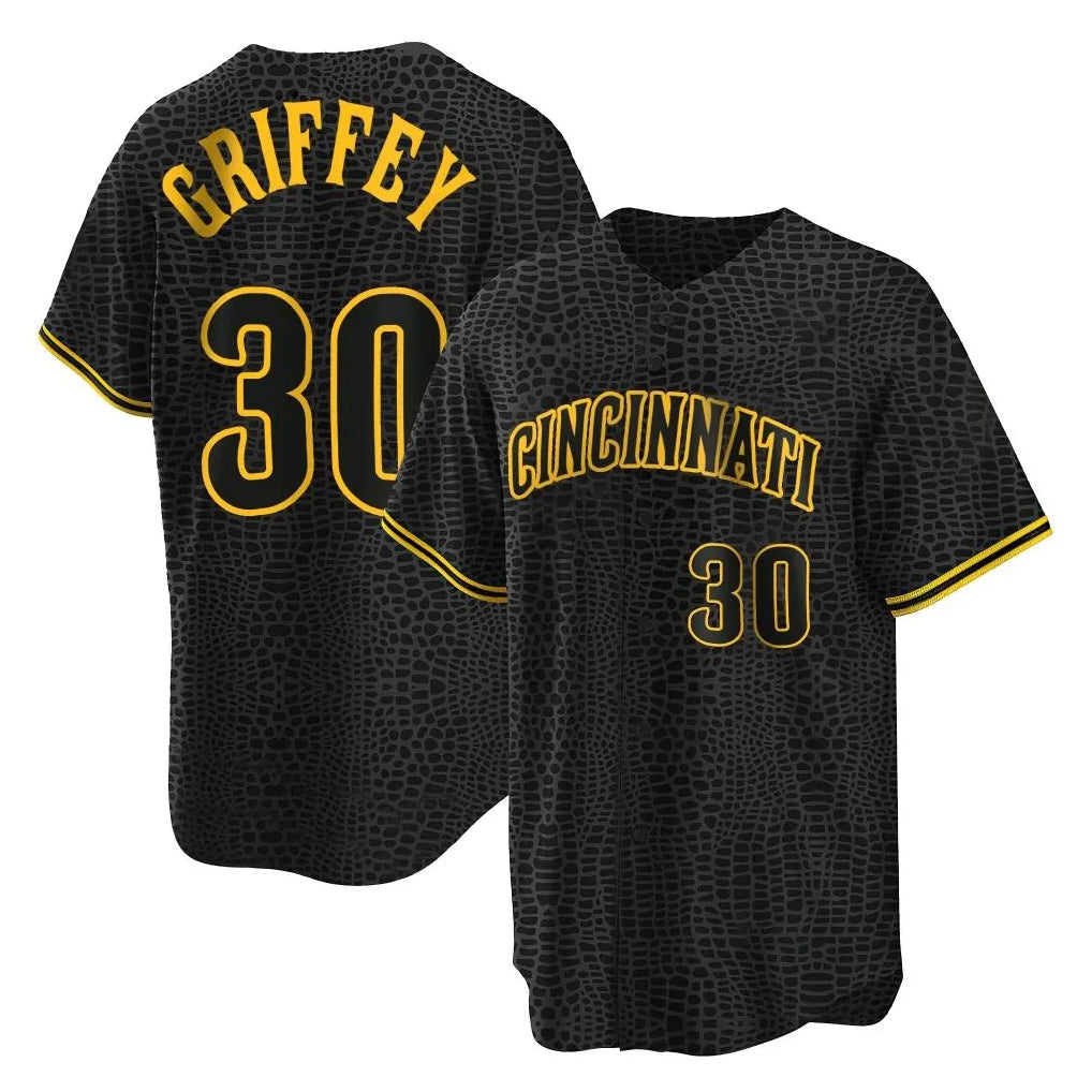 Cincinnati Reds #30 Ken Griffey Player Black MIKSHPS Snake Skin City Home Stitched Jerseys