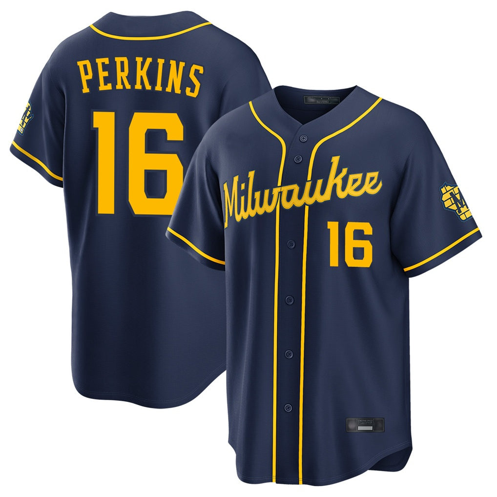 Milwaukee Brewers #16 Blake Perkins Player Navy MIKSHPS Home Stadium Game Stitched Jerseys