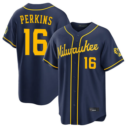 Milwaukee Brewers #16 Blake Perkins Player Navy MIKSHPS Home Stadium Game Stitched Jerseys
