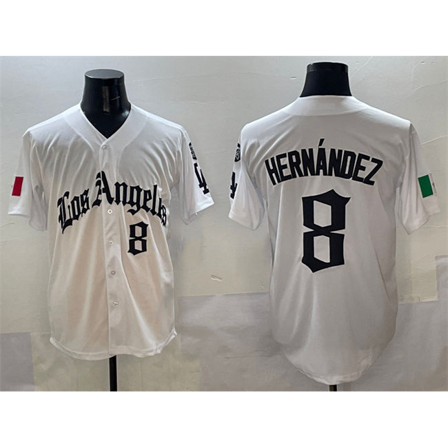 Los Angeles Dodgers #8 Enrique Hernandez White MIKSHPS Mexico 2025 LA Gothic Style With Fernando Patch Vapor Premier Limited Stitched Jersey