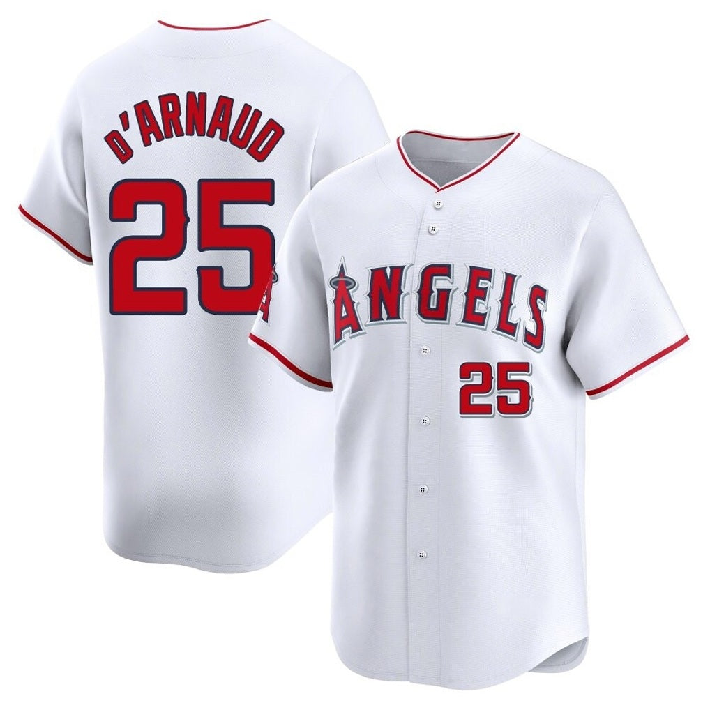 Los Angeles Angels #25 Travis d'Arnaud Player White MIKSHPS Limited Home Stitched Jerseys