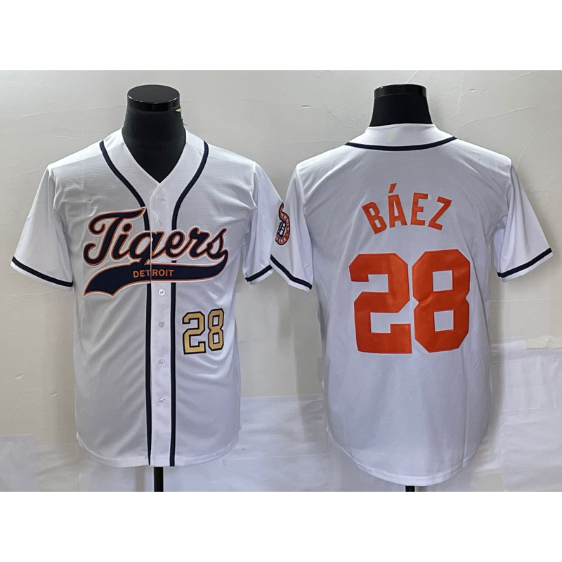 Detroit Tigers #28 Javier Baez Number White MIKSHPS Cool Base Stitched Jersey