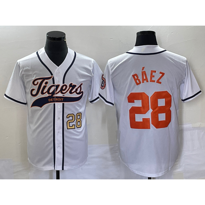 Detroit Tigers #28 Javier Baez Number White MIKSHPS Cool Base Stitched Jersey