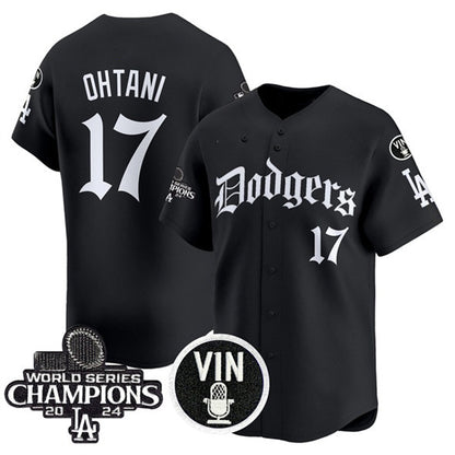 Los Angeles Dodgers #17 Shohei Ohtani Black MIKSHPS Mexico 2025 LA Gothic Style With Vin And 2024 World Series Champions Patch Vapor Premier Limited Stitched Jersey
