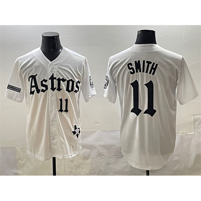 Houston Astros #11 Cam Smith White MIKSHPS Gothic 'Houston Born Barrio Raised' Limited Stitched Jersey