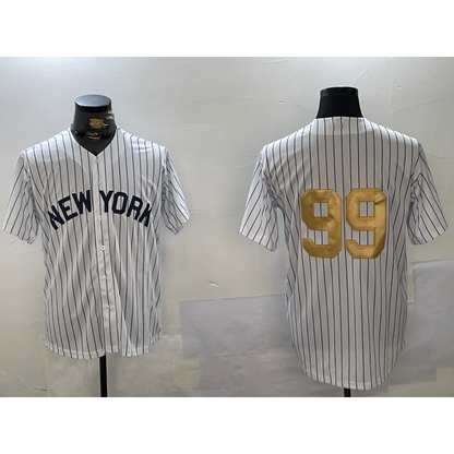 New York Yankees #99 Aaron Judge White MIKSHPS Pinstripe Without Name Fashion Cool Base Jersey 2