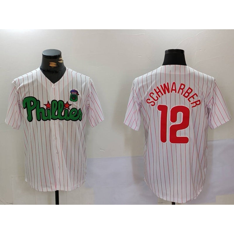 Philadelphia Phillies #12 Kyle Schwarber White Green MIKSHPS Cool Base Stitched Jersey 2