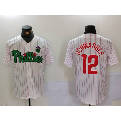 Philadelphia Phillies #12 Kyle Schwarber White Green MIKSHPS Cool Base Stitched Jersey 2