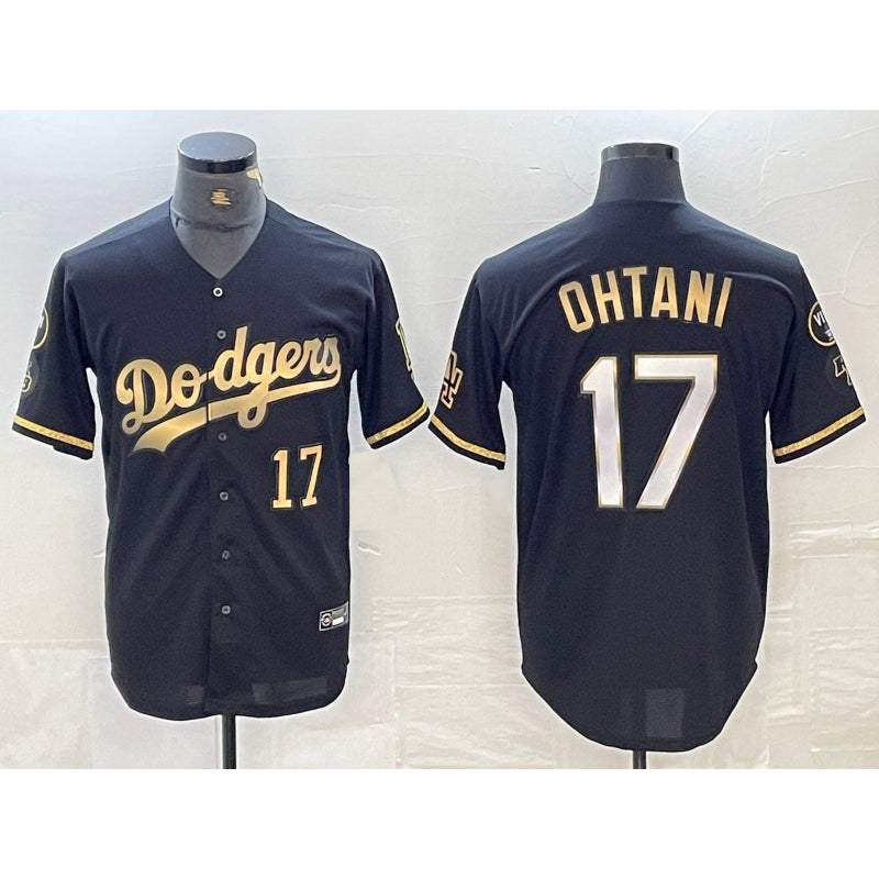 Los Angeles Dodgers #17 Shohei Ohtani Number Black Gold MIKSHPS Stitched Cool Base Jersey 2