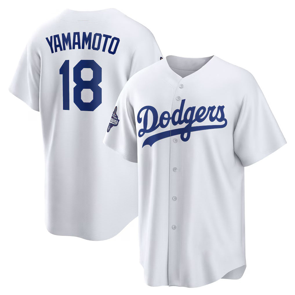 Los Angeles Dodgers #18 Yoshinobu Yamamoto White MIKSHPS 2025 World Series Champions Home Replica Jersey