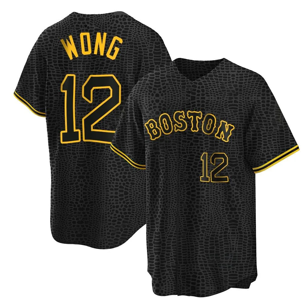 Boston Red Sox #12 Connor Wong Player Black MIKSHPS Snake Skin City Home Game Stitched Jerseys