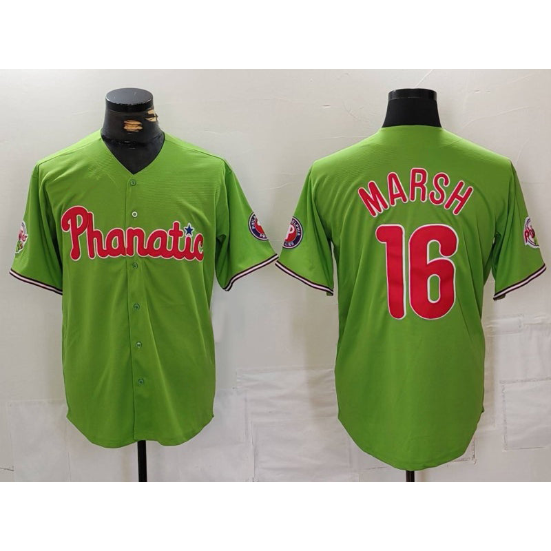 Philadelphia Phillies #16 Brandon Marsh Green MIKSHPS With Patch Stitched Cool Base Jersey