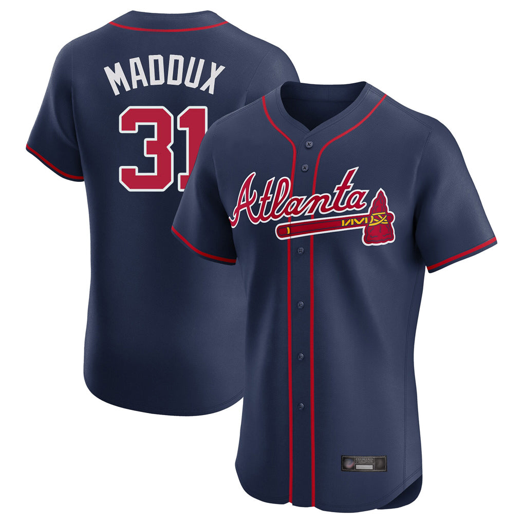 Atlanta Braves #31 Greg Maddux Player Navy MIKSHPS Limited Elite Home Game Stitched Jerseys