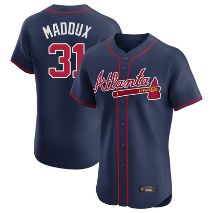 Atlanta Braves #31 Greg Maddux Player Navy MIKSHPS Limited Elite Home Game Stitched Jerseys