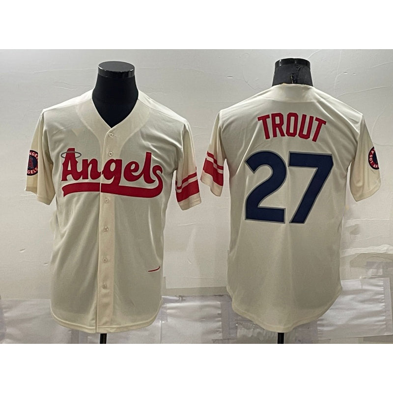Los Angeles Angels #27 Mike Trout Cream MIKSHPS 2022 City Connect Cool Base Stitched Jersey