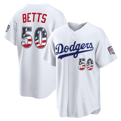 Los Angeles Dodgers #50 Mookie Betts Fourth of July White MIKSHPS USA 250 Stadium Jersey