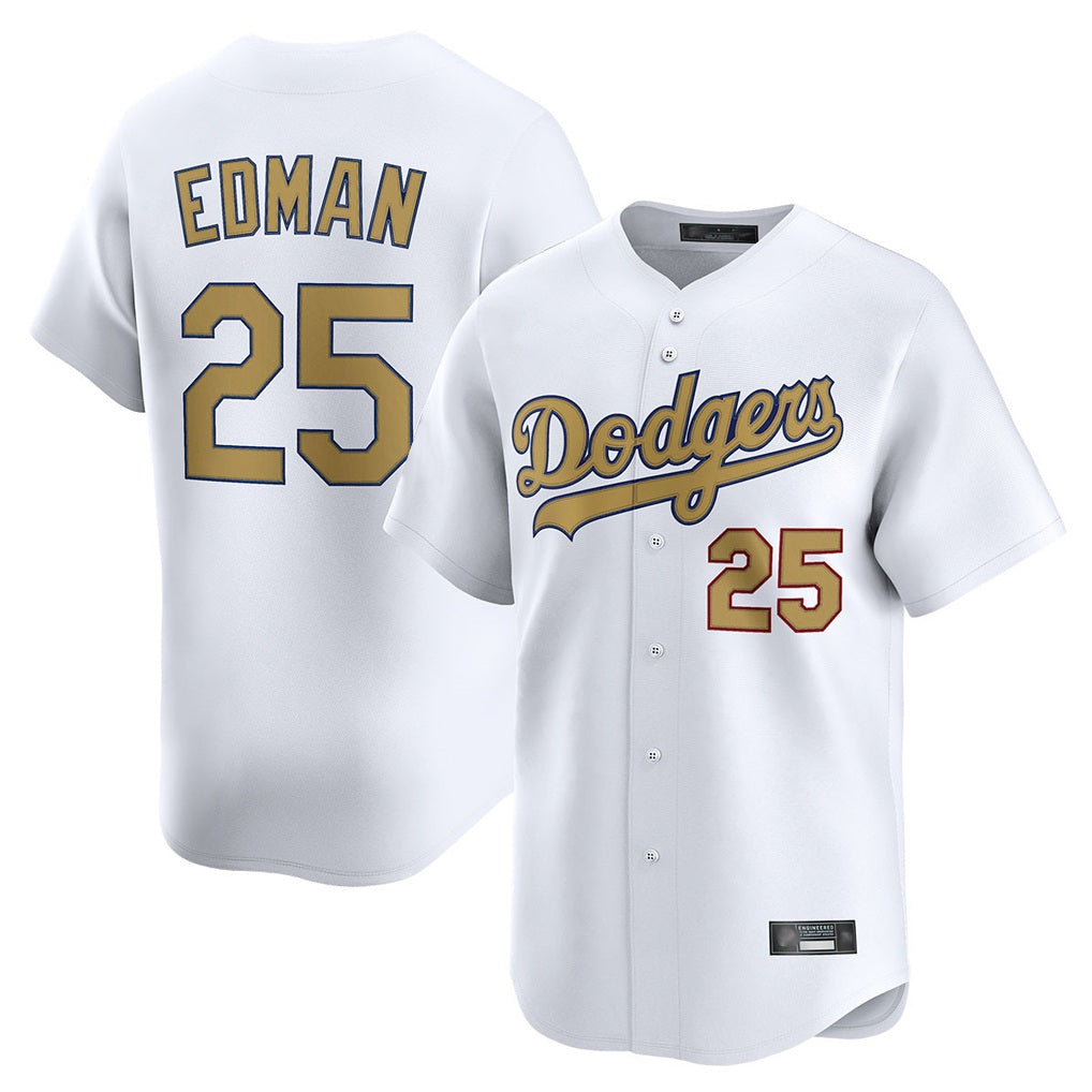 Los Angeles Dodgers #25 Tommy Edman Player White Gold MIKSHPS Collection Limited Home Stitched Jerseys