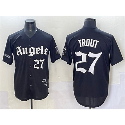 Los Angeles Angels #27 Mike Trout Black MIKSHPS 'Gothic Halo Edition' Vapor Limited Stitched Jersey