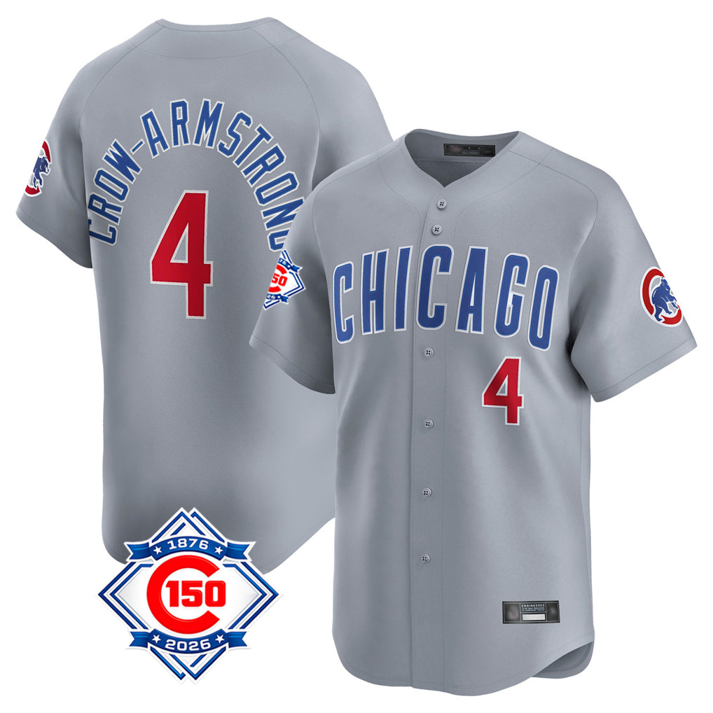 Chicago Cubs #4 Pete Crow-Armstrong Player Gray MIKSHPS Road 150th Anniversary Limited Home Stitched Jerseys