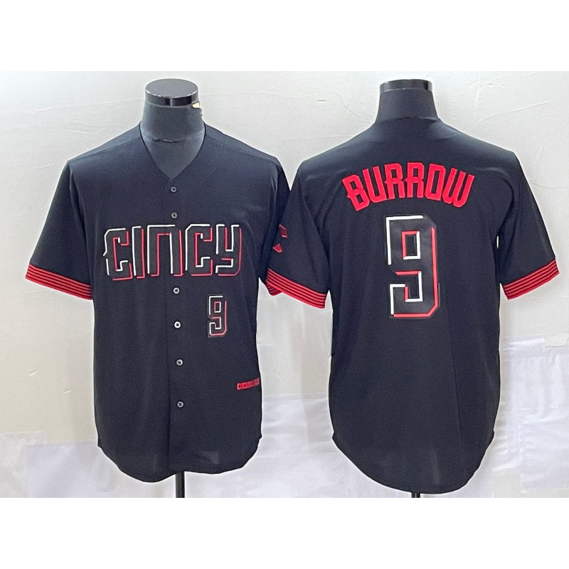Cincinnati Reds #9 Joe Burrow Number Black MIKSHPS 2023 City Connect Cool Base Stitched Jersey