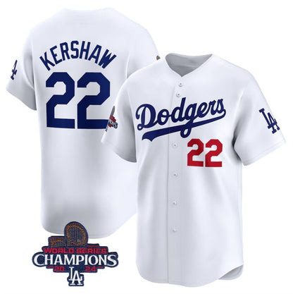 Los Angeles Dodgers #22 Clayton Kershaw White MIKSHPS 2024 World Series Champions Home Limited Stitched Jersey