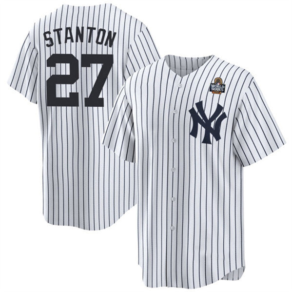 New York Yankees #27 Giancarlo Stanton White MIKSHPS 2024 World Series With Name Cool Base Stitched Jersey