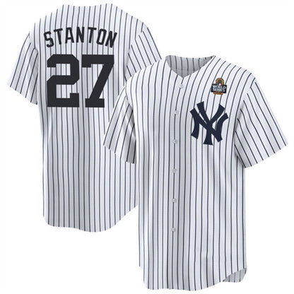 New York Yankees #27 Giancarlo Stanton White MIKSHPS 2024 World Series With Name Cool Base Stitched Jersey