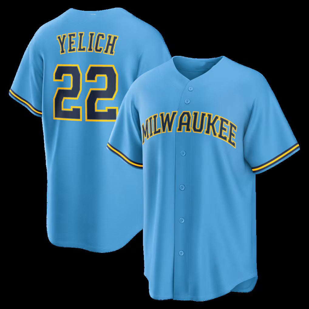 Milwaukee Brewers #22 Christian Yelich Light Blue MIKSHPS Road Replica Jersey