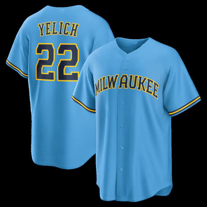 Milwaukee Brewers #22 Christian Yelich Light Blue MIKSHPS Road Replica Jersey