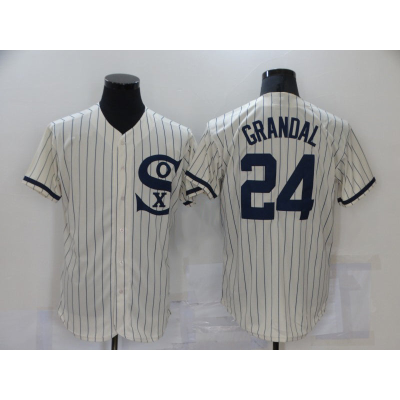 Chicago White Sox #24 Yasmani Grandal 2021 Cream MIKSHPS Navy Field of Dreams Name Flex Base Stitched Jersey