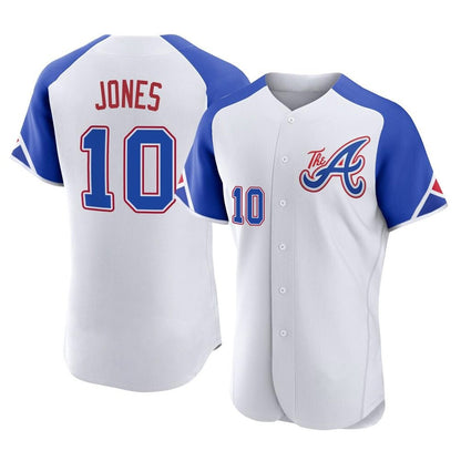 Atlanta Braves #10 Chipper Jones Player White MIKSHPS City Connect Limited Elite Home Game Stitched Jerseys