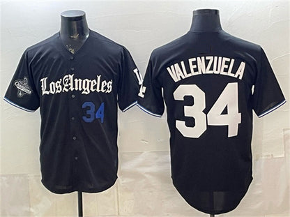 Los Angeles Dodgers #34 Fernando Valenzuela Black MIKSHPS 2025 World Series Champions Patch 'Gothic Edition' Vapor Premier Limited Stitched Jersey