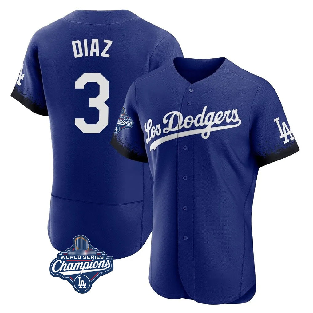 Los Angeles Dodgers #3 Edwin D¨ªaz Player Royal MIKSHPS World Series Meet City Connect Elite Home Stitched Jerseys