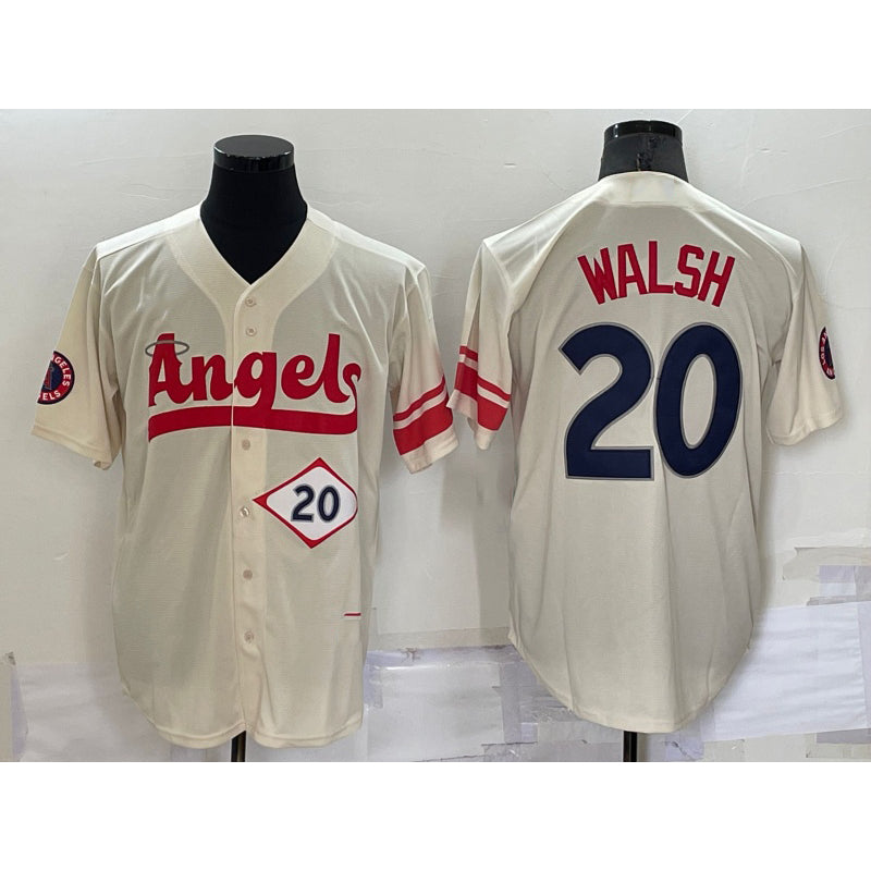 Los Angeles Angels #20 Jared Walsh Number Cream MIKSHPS 2022 City Connect Cool Base Stitched Jersey