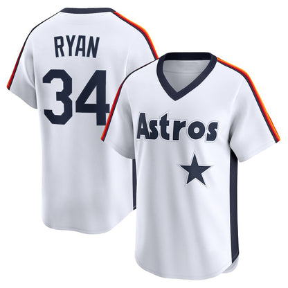 Houston Astros #34 Nolan Ryan White MIKSHPS Throwback Cooperstown Collection Limited Jersey