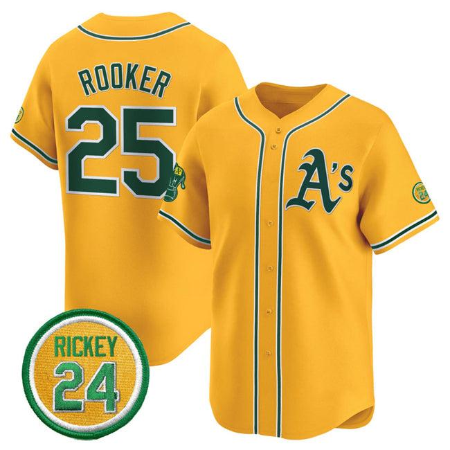 Oakland Athletics #25 Brent Rooker Yellow MIKSHPS 2024 Limited With Rickey Henderson Patch Stitched Jersey