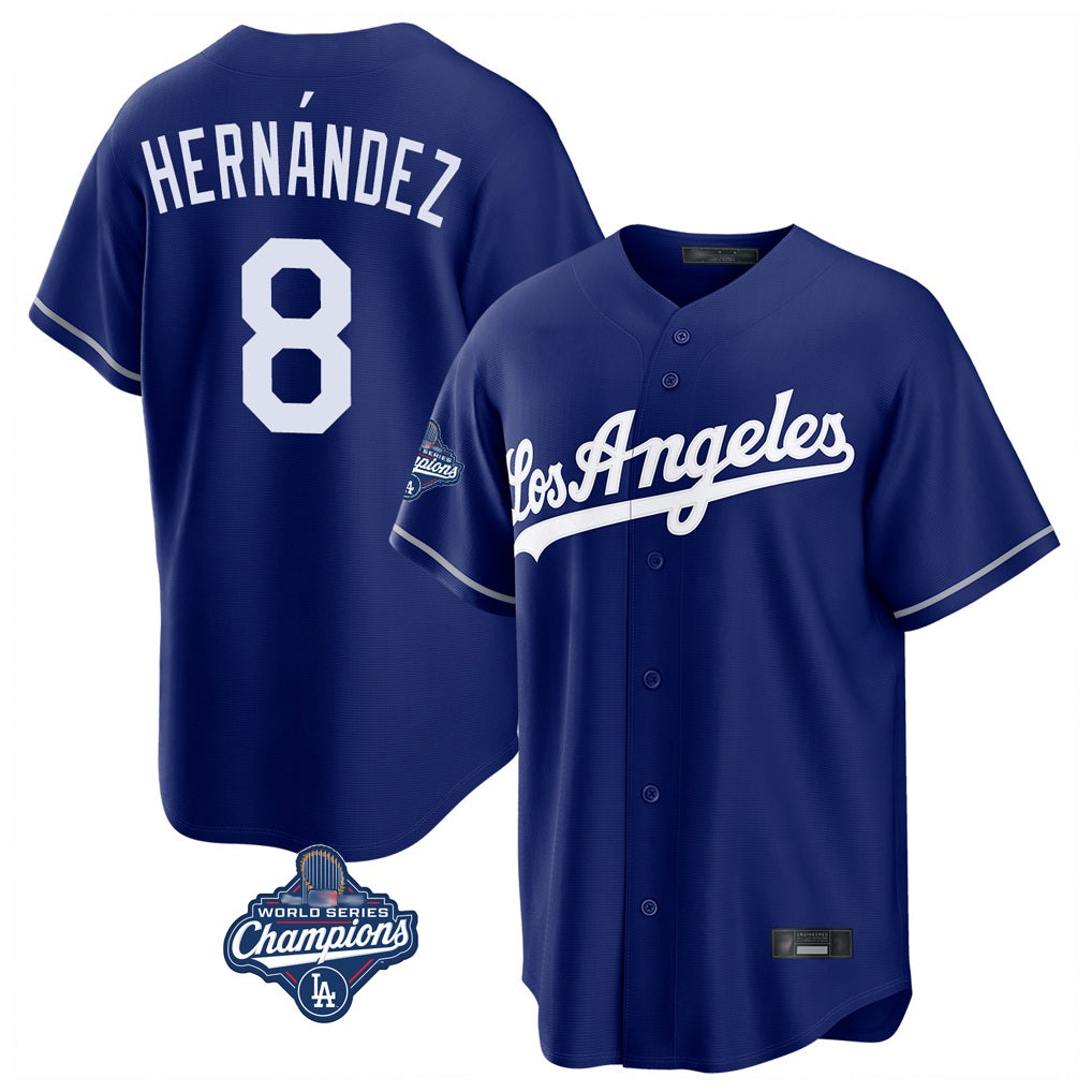 Los Angeles Dodgers #8 Enrique Hern¨¢ndez Player Royal MIKSHPS World Series Meet Game Stitched Jerseys