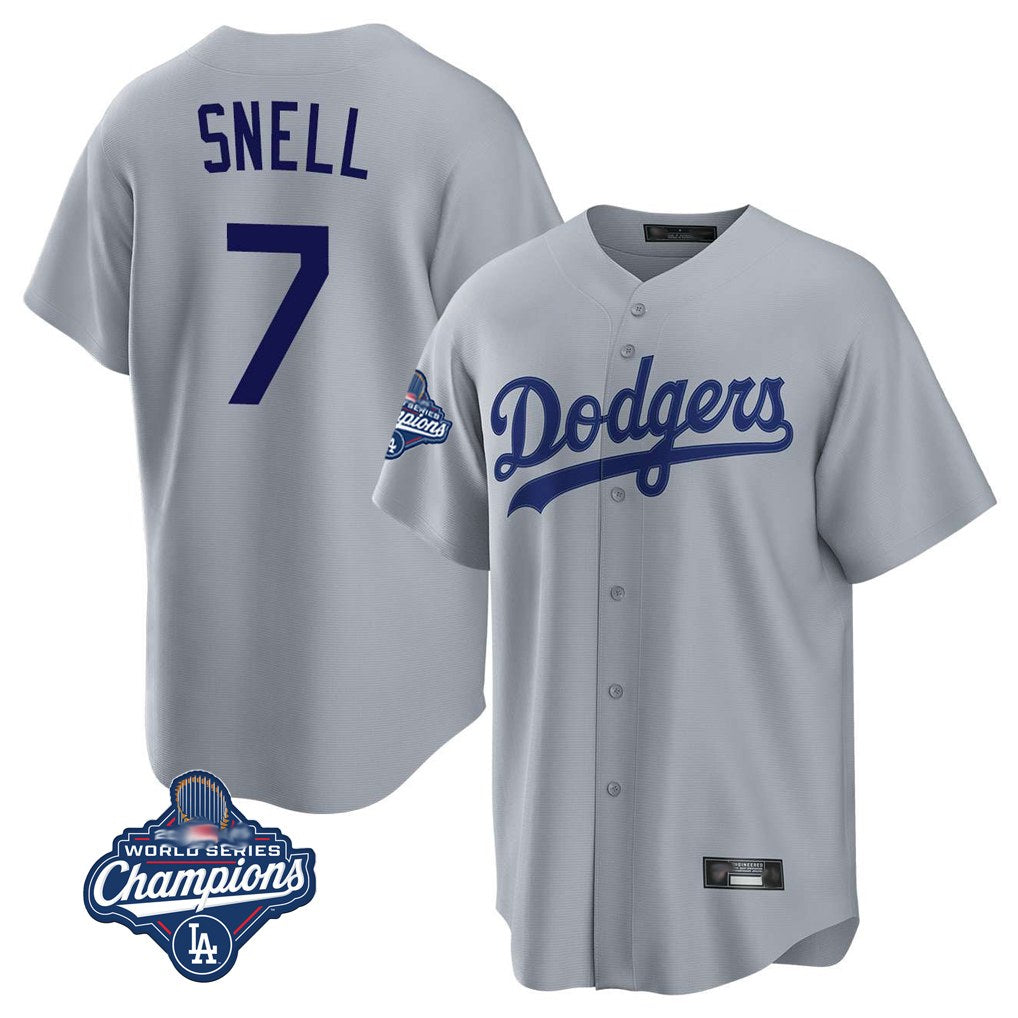 Los Angeles Dodgers #7 Blake Snell Player Gray MIKSHPS Game World Series Meet Stitched Jerseys