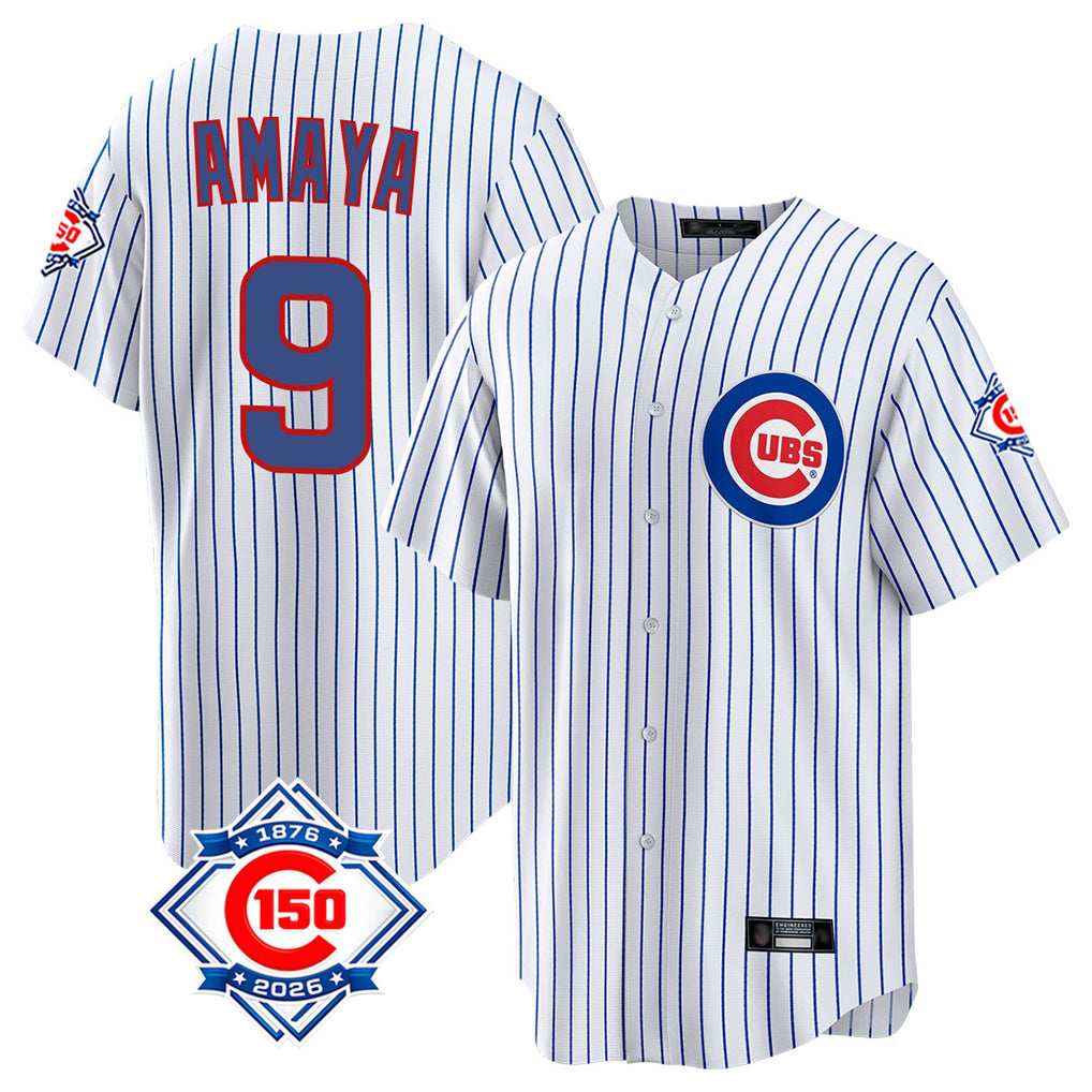 Chicago Cubs #9 Miguel Amaya Player White MIKSHPS 150th Anniversary Home Game Stitched Jerseys