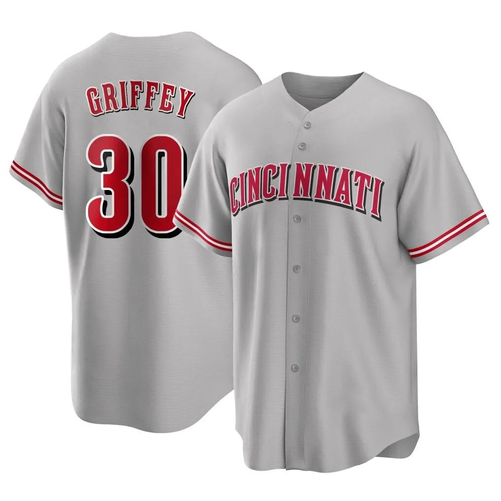 Cincinnati Reds #30 Ken Griffey Player Gray MIKSHPS Home Game Stitched Jerseys