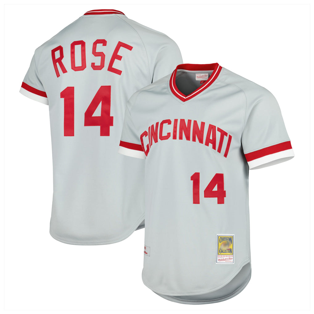 Cincinnati Reds #14 Pete Rose Player Gray MIKSHPS Mitchell & Ness Throwback Cooperstown Mesh T-shirt Game Stitched Jerseys