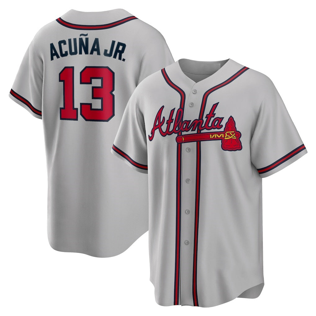 Atlanta Braves #13 Ronald Acuna Jr. Gray MIKSHPS Road Replica Player Name Jersey