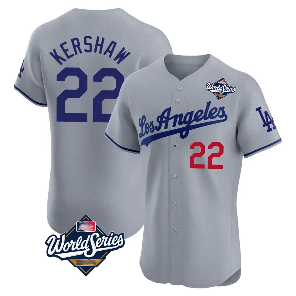 Los Angeles Dodgers #22 Clayton Kershaw Player Gray MIKSHPS World Series Limited Elite Home Stitched Jerseys