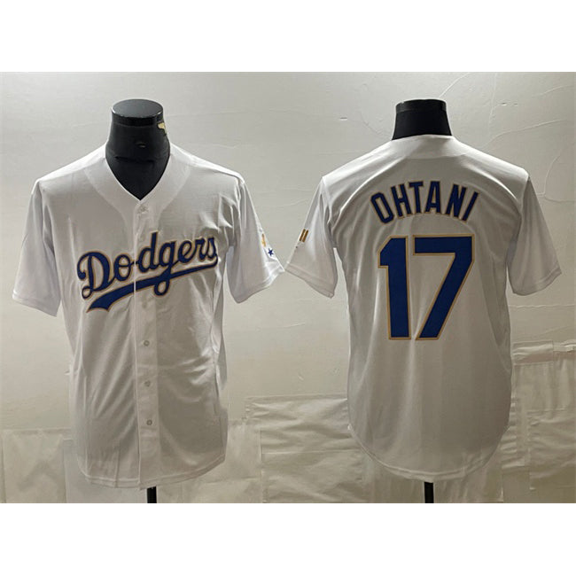 Los Angeles Dodgers #17 Shohei Ohtani White Gold MIKSHPS Cool Base With Patch Stitched Jersey