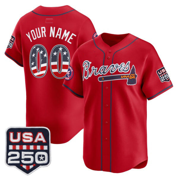 Custom Atlanta Braves Red MIKSHPS USA 250 Fourth of July Vapor Premier Limited Jersey ¨C All Stitched