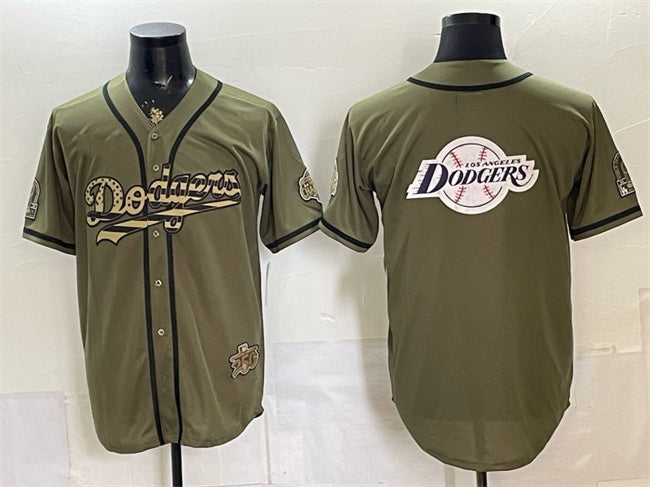 Los Angeles Dodgers Team Big Logo Olive MIKSHPS 2026 Armed Forces Day Stitched Jersey